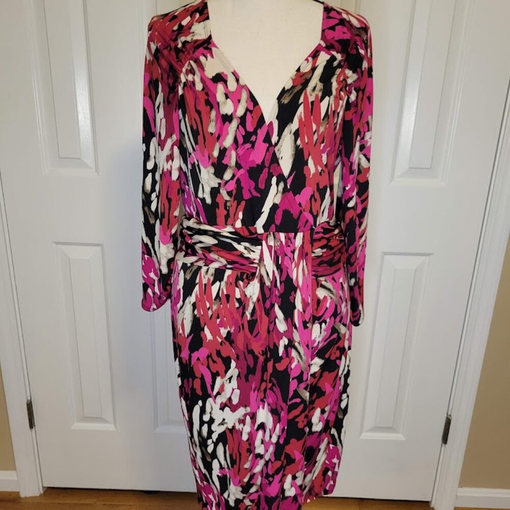 Laundry by Shelli Segal Abstract Print Faux Wrap Dress – Size 10